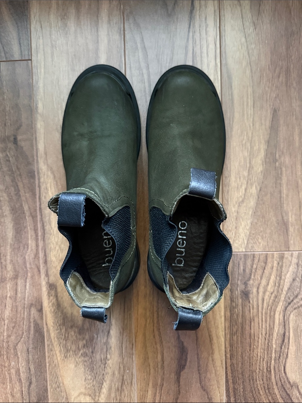 Bueno Olive Green Chelsea Slip-On Ankle Boots